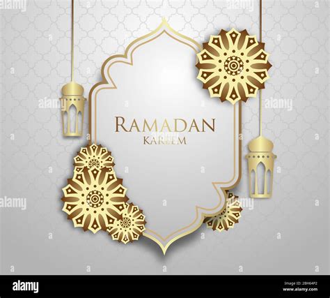 Beautiful Ramadan Kareem Greeting Card Design With Hanging Lanterns