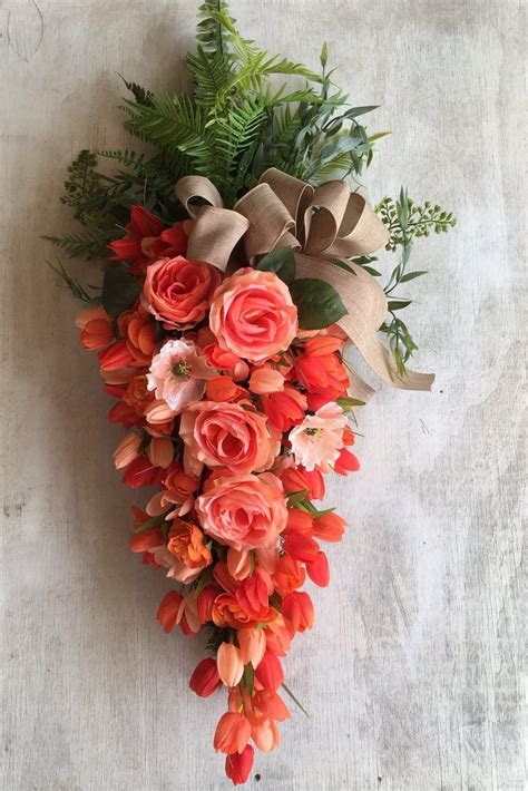 Orange Tulip Rose And Various Flowers Carrot Wreath Easter Etsy