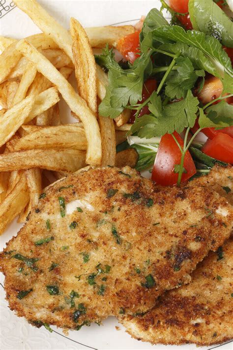 Dip into egg and milk mixture, then into bread crumbs. Panko Chicken Schnitzel Recipe | CDKitchen.com