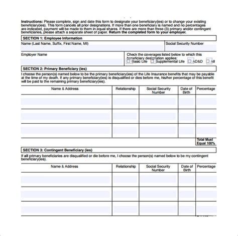 Beneficiary Form Template