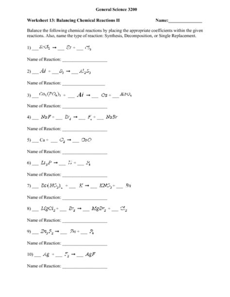 According to the law of conservation of mass, the mass of products that are derived from a chemical equation should mandatorily equal the mass of the reactants. Balancing Chemical Reactions II Worksheet for 9th - 12th ...