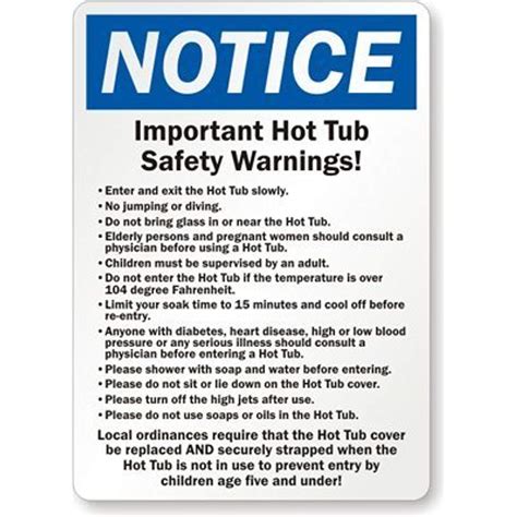 Notice Important Hot Tub Safety Warnings Sign 12 X 18 Inch Amazon