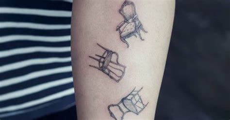 A quality tattoo chair is a good investment since it directly affects your clients' comfort. Three falling chair tattoos on the left inner forearm.