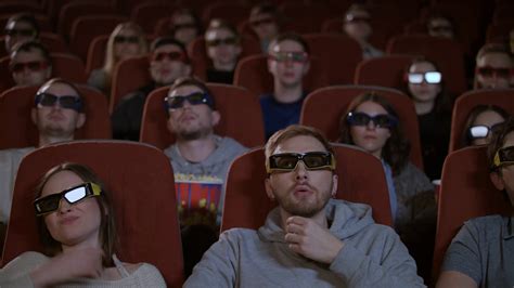 Spectators In 3d Glasses Watching Film In Cinema People Watching Film