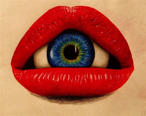 Colored Pencil Drawing Of An Eyeball In A Mouth On Regular Paper Just