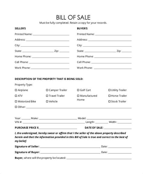 Generic Auto Bill Of Sale Form Bill Of Sale Form Fill Out And Sign