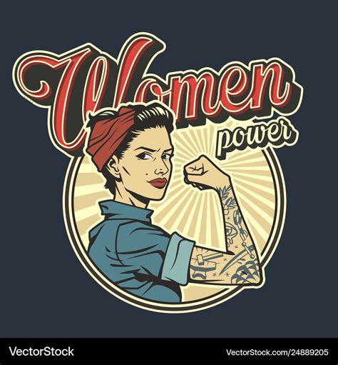 Vintage Colorful Woman Power Badge Royalty Free Vector Image