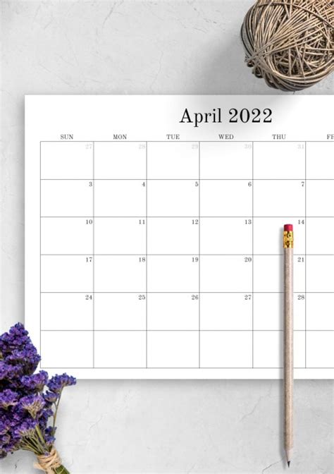 April 2022 Calendar Templates Download Pdf