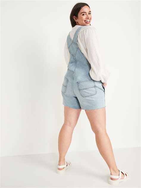 slouchy straight workwear cut off non stretch jean short overalls for women 3 5 inch inseam