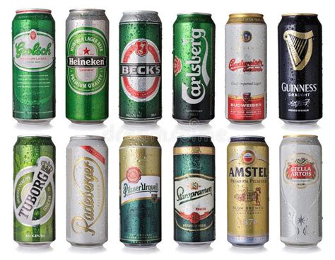 Set Of Beer Cans Collection Of World Famous Beer Brands On White Background Aff Cans