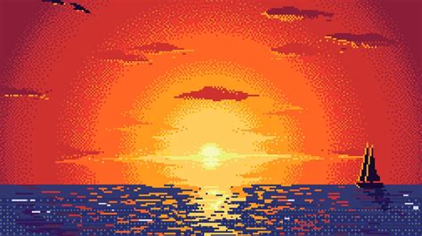 1366x768 Pixel Sunset Digital Art 1366x768 Resolution