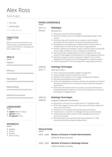 radiology resume template