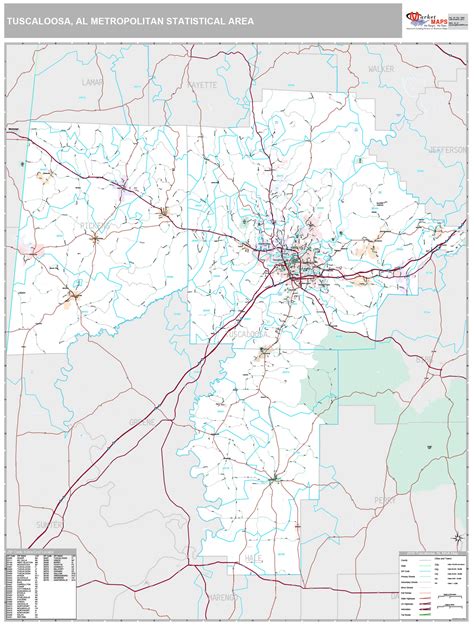 Tuscaloosa Al Metro Area Wall Map Premium Style By