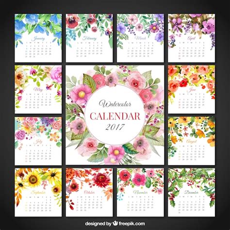 Cute Floral Calendar Of 2017 Vector Free Download