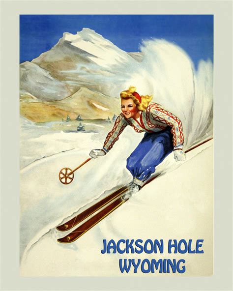 Ski Jackson Hole Wyoming Skiing Mountains Winter Sport Vintage Etsy