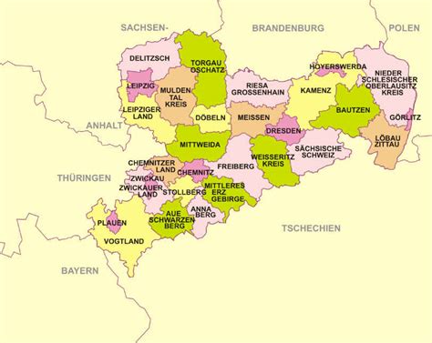 Bundesland in der mitte von deutschland. Sachsen Karte Verwaltung Übersicht www.branchenkom.de