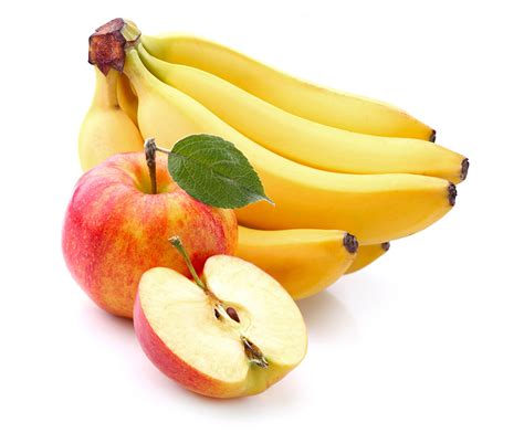 Wallpaper Apples Bananas Food Fruit Closeup White Background