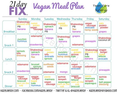 Another Week Another 21 Day Fix Vegan Menu Vegan Meal Plans Vegan