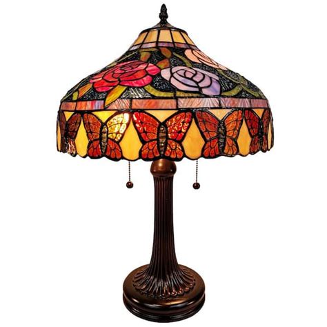 amora lighting 23 in tiffany style table lamp with stained glass floral and butterfly style lamp