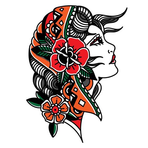 Gypsy Old School Sailor Jerry Lady Pinup Tattoo Design Svg Etsy