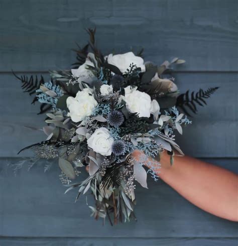 Dusty Blue Steel Blue Slate Blue Wedding Bouquet Dried Flowers