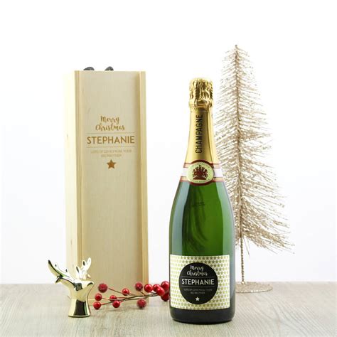 Christmas trees and santa hats: Christmas Personalised Champagne And Wooden Gift Box By Intervino | notonthehighstreet.com