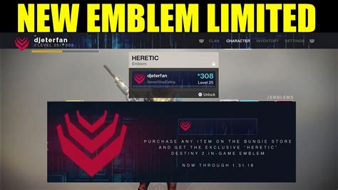 Destiny 2 Limited Time New Emblem How To Get The Heretic Emblem Youtube