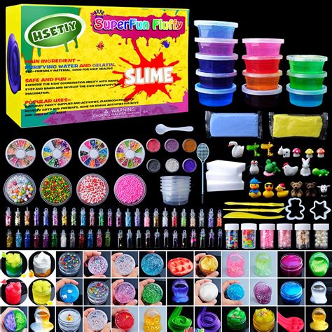 Hsetiy Super Slime Kit Supplies 12 Crystal Clear Slimes With 54 Packs