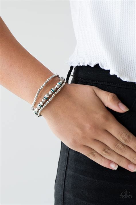 Paparazzi Let There Beam Light Blue And Silver Bead Stretchy Bracelet