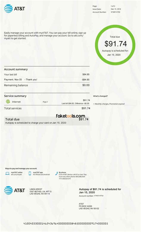 AT&T bill psd template AT&T proof of address psd template | Cell phone