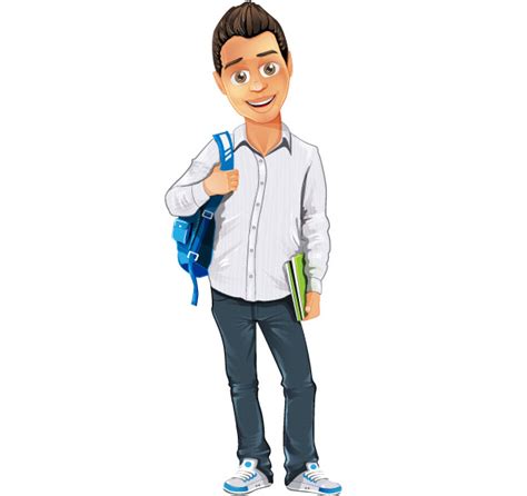 Boy Vector Character With Bag And Notepad Vector Characters