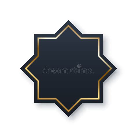 Eight Point Black Star With Gold Frame On Borders Islamic Symbol Of