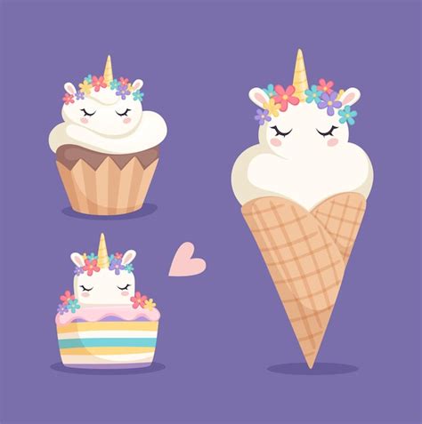 Premium Vector Unicorn Sweets Ice Cream Cupcake And Color Rainbow