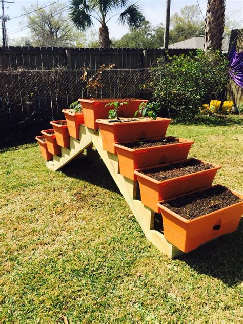 I'm planning 3 planters and 2 shelves for pots. Planter I made using pre cut stair parts from Home Depot ...