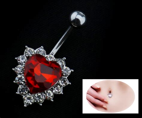 Red Silver Rhinestone Crystal Barbells Navel Belly Bar Button Ring Body