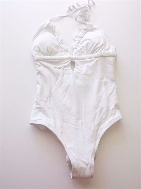 new bcbg max azria white one piece bikini set halter padded nwt small bcbgmaxazria onepiece