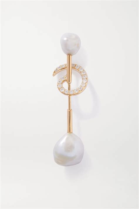 White Betty 14 Karat Gold Pearl And Diamond Single Earring ANISSA