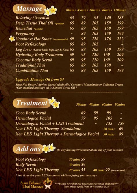 Prices Kiama Siam Balance Thai Massage