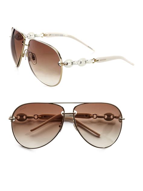 lyst gucci modern metal aviator sunglasses in white