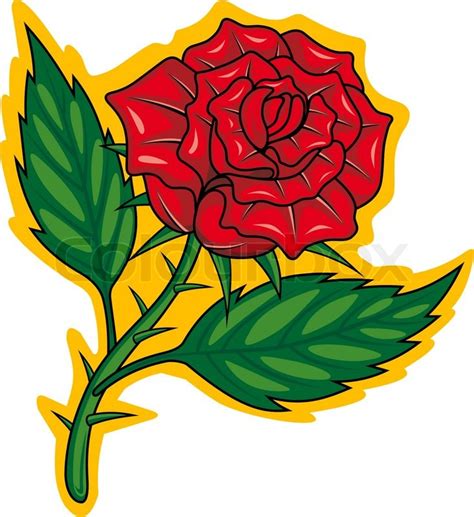 Red Rose In Cartoon Style For Tattoo Design Vector Illustration Stock
