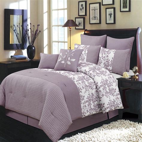 Lilac Purple Floral And Striped Comforter Set California King Luxury