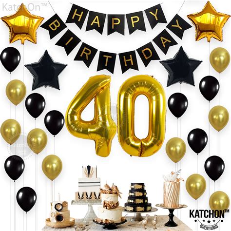 Katchon 1 11 Decorations Happy Birthday Banner 40th Balloonsgold And