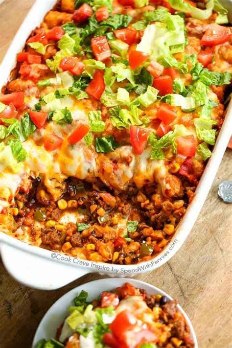 This taco tater tot casserole combines crispy tater tots & your favorite taco ingredients! Taco Tater Tot Casserole