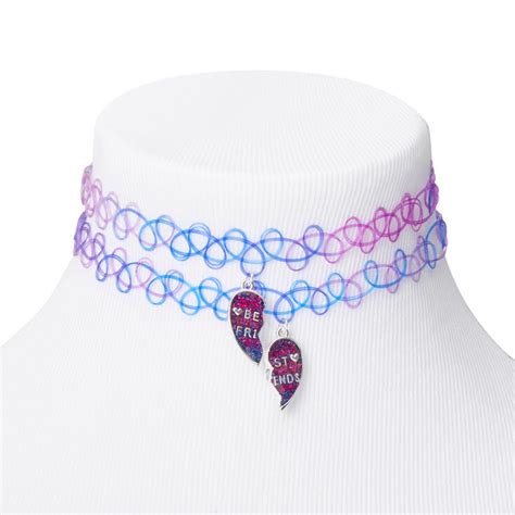 Best Friends Purple And Blue Heart Tattoo Choker Necklaces 2 Pack