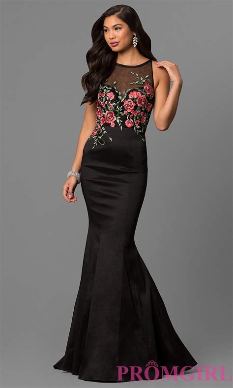 Long Black Mermaid Prom Dress With Embroidered Bodice Black Mermaid