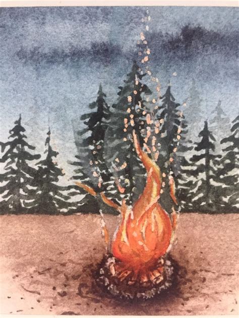Bonfire Watercolor Print Simple Fire Watercolor Outdoor Etsyde
