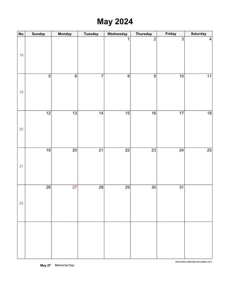 2024 May Calendar Blank Vertical Template Free Calendar