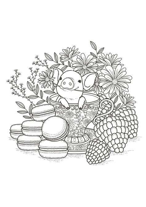Tropical banana coloring page for kids fruits coloring pages. Fruits macaroons - Flowers Adult Coloring Pages - Page 2