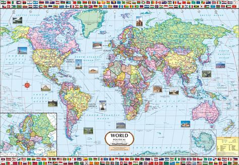 Large Political World Wall Map Laminated Florentine Print Map Of The