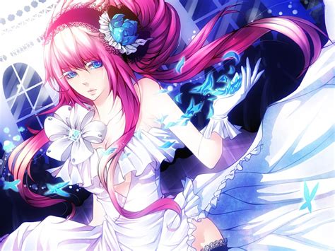 Anime Bride Pink Hair Dress Blue Eyes Girl Beautiful